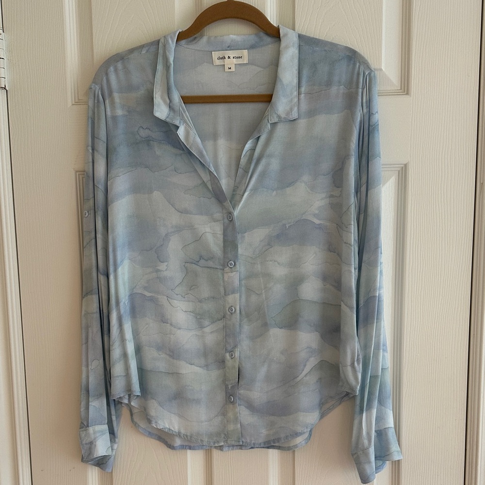 cloth & stone Light Blue Marble Print Button-Down Shirt
